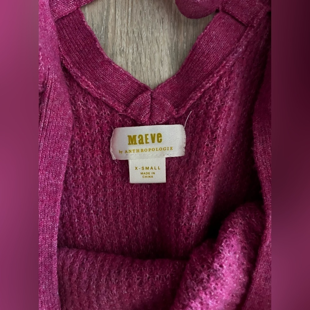 Anthropologie Maeve Cross Back Waffle Knit Sweater Fascia Pink Wool Blend XS - Picture 7 of 10